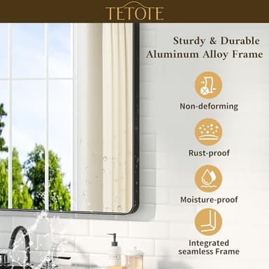 TETOTE Black Bathroom Mirror 20 x 30 Inch Matte Black Bathroom Mirrors, Tempered Glass, Modern Farmhouse Wall Mounted Mirror for Decorative(Horizontal/Vertical) - Image 3