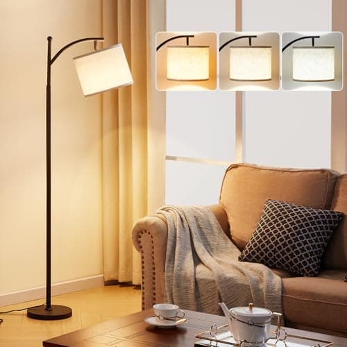 Ambimall 60" Floor Lamps for Living Room with 3 Color Temperatures, Standing Lamp Tall with Adjustable Linen Shade, Tall Lamps for Living Room Bedroom Office Classroom Dorm Room(9W Bulb Included) - Image 1