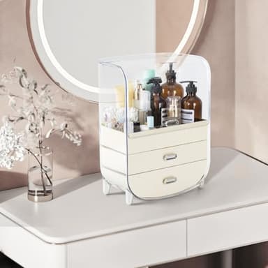 VUSIGN Makeup Organizer, Cosmetics Skincare Organizers with 3-Layer Storage Box and Transparent Cover, Vanity Organizer Countertop for Bathroom, Dresser, Ideal Gifts for Women, White - Image 7