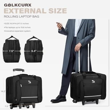 Golkcurx Rolling Laptop Bag with Wheels, Removable Water-Repellent Rolling Briefcase for Women and Men - Image 2