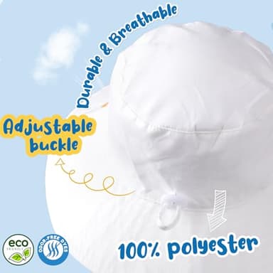 Baby Sun Hat Kids Summer UPF 50+ Toddler Bucket Hat Wide Brim Adjustable Beach Hats for Boys Girls Age 0-6 Years - Image 3