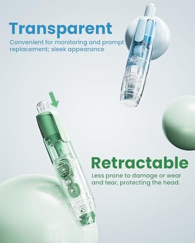 Four Candies Refillable Retractable White Correction Tape, 2PCS White Cute Smooth Push Pull Out Tape with 4 Extra Refills, Aesthetic Pen Shaped Applicator for School Office Supplies (Blue Green) - Image 9