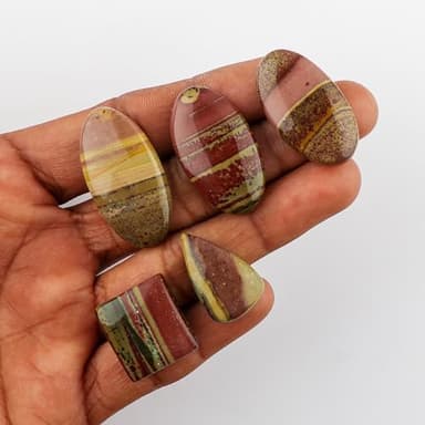 CRYSTALINES (5pcs) Wholesale Natural Owyhee Picture Jasper Gemstone Polished Cabochon Mix Shape Bulk Loose Stones Supplies DIY Jewelry Making Chakra Healing Crystals Wire Wrapping Giftgiving - Image 4