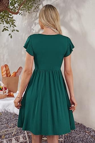 WNEEDU Women Summer Dresses Sleeveless Casual Loose Swing Button Down Midi Dress with Pockets(Dark Green,L) - Image 3