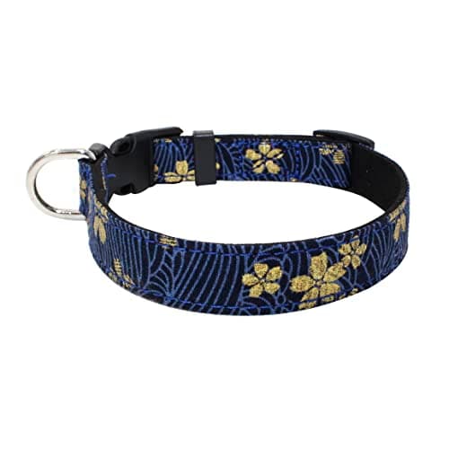 Serijoars Cotton Designer Dogs Collar Cute Flower Dog Collars for Girl Female Puppy Small Medium Large Dogs (L, Navy Flower) - Image 1