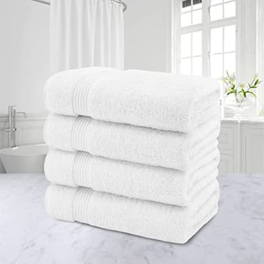 American Veteran Towel, 100% Cotton Turkish Bath Towels for Bathroom 4 Pack, 27x54 Extra Large Premium Soft Drying Bathroom Towels, White - Image 2