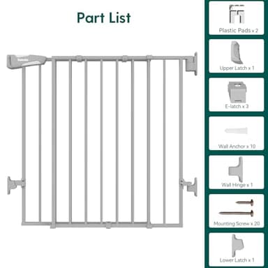 Babelio Baby Gate for Stairs, Kitchen & Doorways, 26-43" W 28" H No Bottom Bar| Easy Installation| One-Handed Operation| Auto-Close| Hardware Mount (Drill Needed) Safety Dog/Pet Gate Indoor (Grey) - Image 7