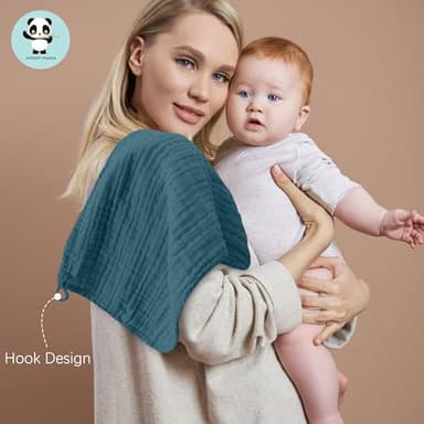 HIPHOP PANDA Muslin Burp Cloths, 10 Pack - Large 20" X10" - Ultra Absorbent and Soft 100% Cotton Baby Essentials Drool Rags and Messes for Newborn - Colorful Designs for Boy Girl, Gray Navy Fusion - Image 2