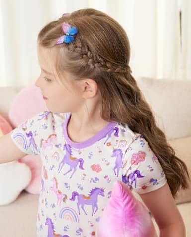 babee Reshinee Bamboo Viscose Toddler Unicorn Girls Kids Pajamas Short Sleeve Summer Cool Snug fit Pjs 3-4Y 2pcs - Image 5