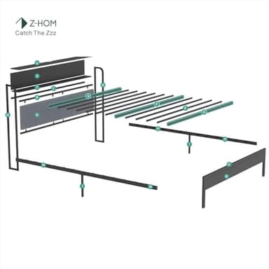 Z-hom Upholstered King Size Bed Frame, Upgraded King Bed Frame with LED Lights Headboard & Footboard, King Platform Bed Frames Bedroom Furniture with Charging Station & Storage Shelves, Noise Free - Image 8