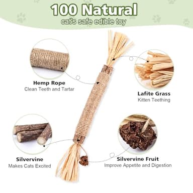 WOUSEDO 6 Pack Silvervine Sticks Cat Toy, Natural Chew Stick for Dental Care Teeth Cleaning,Matatabi Cat nip Treat Toys for Indoor Cats& Kittens - Image 2