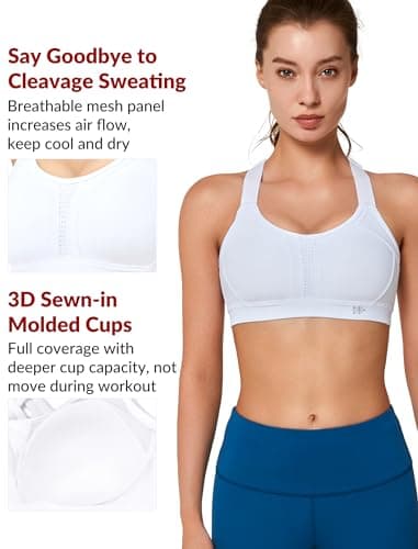 Yvette Sports Bra High Impact Adjustable Criss Cross Back, Full Support for Large Bust No Bounce, White,M Plus - Image 2