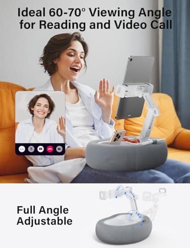 TAZENI Tablet Kindle Pillow Stand Holder with 2 Trays Fit 4''-13'' Phone/Tablet/Kindle iPad Holder Stand for Bed with Soft Plus Fabric Reading Accessories Gift for Reading, Gray - Image 3