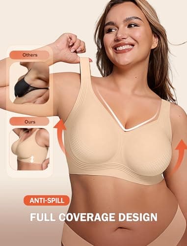 LetsJoli Bras for Women Supportive Wireless Push Up Bra Full Coverage No Underwear Seamless Plus Size for Older Women(Nude,XL - Image 3