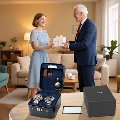 KAMIER Watch Travel Case with Combination Lock - 2 Watch Storage and Jewelry Organizer - Watch Case for Ring and Watch Storage, PU Leather Travel Watch Case, Ideal for Gift (With Gift Box) (Black) - Image 8