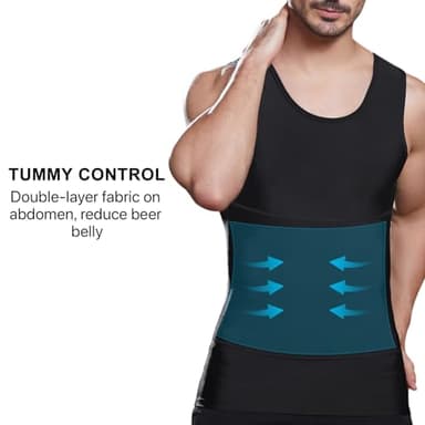 Mens Slimming Compression Shirt, Body Shaper Workout Tank Top, Gynecomastia Tummy Control Undershirts - Change in Seconds - Image 3