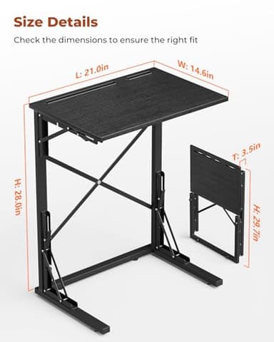Evermagin 21''Wx28''H Folding TV Tray for Eating, Small Foldable C-Shaped Tray Table with Tablet and Phone Slots, Slide Under Couch Side Table for Recliner, Living Room, Bedroom, Black - Image 3