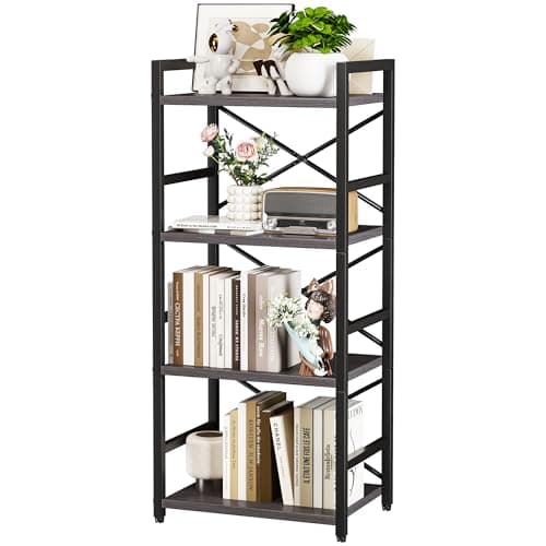 Homeiju Grey Bookshelf, 4 Tier Small Bookcase for CD/Movie/Book, Book Shelf Organization and Storage for Bedroom, Kid's Room, and Home Furniture (Grey) - Image 1