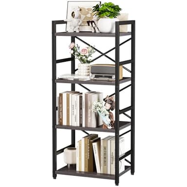 Homeiju Grey Bookshelf, 4 Tier Small Bookcase for CD/Movie/Book, Book Shelf Organization and Storage for Bedroom, Kid's Room, and Home Furniture (Grey) - Image 1