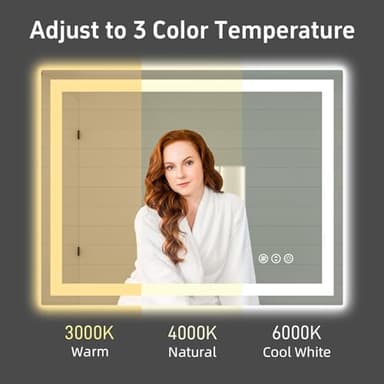 miskerm 40"x 32" LED Bathroom Mirror with Lights, Double Lights Dimmable, Anti-Fog, Front and Backlit LED Mirror for Bathroom, Lighted Bathroom Vanity Mirror with Tempered Glass (Horizontal/Vertical) - Image 4