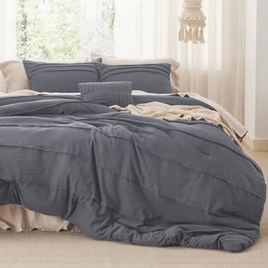 Bedsure Queen Comforter Set - 4 Pieces Pinch Pleat Bed Set, Dark Grey Boho Bedding for All Season, 1 Soft Comforter, 2 Pillowcases, 1 Decorative Pillow - Image 2