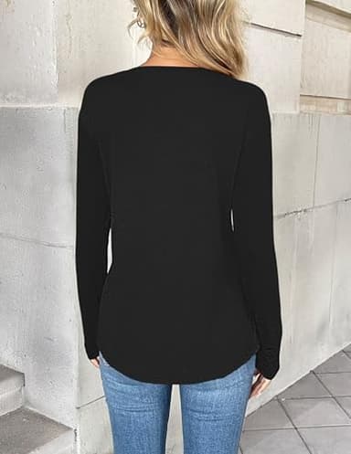 Zeagoo Womens Black Long Sleeve Tops Loose Fit V Neck Shirts Oversize Tshirts Summer Fall Trendy Clothes - Image 4