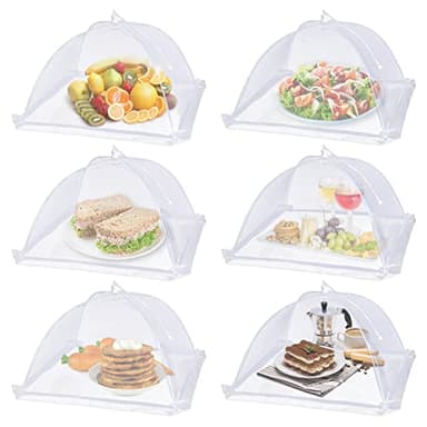 Lauon Large Food Cover,6 Pack Mesh Food Tent,17"x17",White Nylon Covers,Pop-Up Umbrella Screen Tents,Patio Net for Outdoor Camping, Picnics, Parties,BBQ,Collapsible and Reusable - Image 1