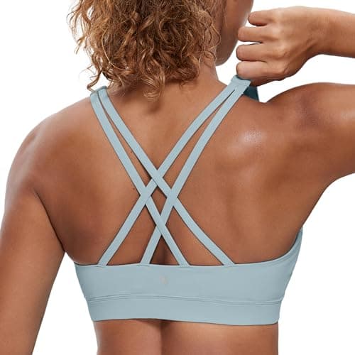 CRZ YOGA Women's Strappy Sports Bras Fitness Workout Padded Yoga Top Criss Cross Back Cami Cambric Blue Small - Image 1