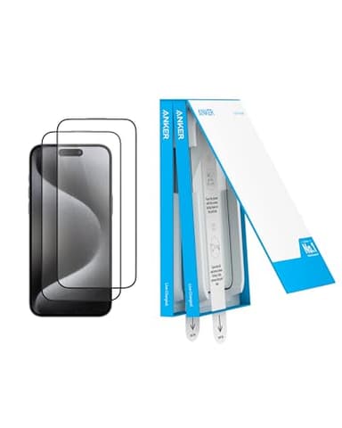 Anker Screen Protector for iPhone 15 Pro Max, Bubble-and-Dust-Free iPhone HD Tempered Glass, Durable and Drop-Proof with 9H Hardness, Easy Installation Exclusively for iPhone 15 Pro Max(2-Pack) - Image 1