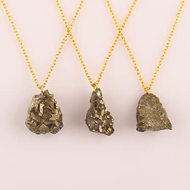 TGH Raw Pyrite Stone Pendant Necklace, Crystal Pendant 10-20 mm, Necklace for Women, Raw Crystal Jewelry, 16 + 2 Inches Adjustable Gold Plated Chain, Valentine Day Gift (Pyrite) - Image 3