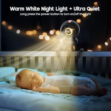 WITHOUSE Stroller Fan, Battery Operated Baby Stroller Fans, 8000mAh Rechargeable Fans, 75° Auto Oscillation Portable Fan, 5-12H Runtime, 4 Speeds Wind, Detachable Base & LED Display - Image 3
