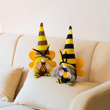 QZVANLON Little Bumble Bee Gnomes Couple Plush Decorations- Honey Bee Scandinavian Tomte Dwarf for Home, Farmhouse, Table, Tiered Tray Decor, World Bee Day Gift - Image 3