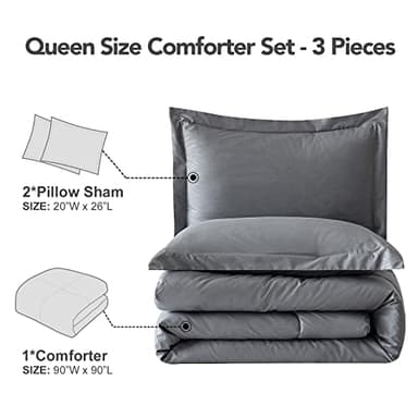 PY HOME & SPORTS Queen Size Comforter Set 3 Pieces, Down Alternative Lightweight Bedding Comforter with 2 Pillow Shams for All Seasons (Grey, 90 x 90 Inch) - Image 2