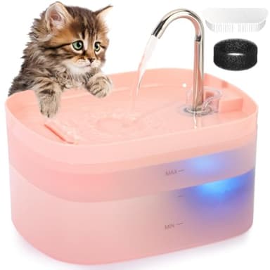 Cat Water Fountain, 84OZ/2.5L Cat Fountain, Super Silent Pet Water Fountain, Activated Carbon Filter, Translucent Pet Water Dispenser Suitable for Multiple Pets Family (Pink) - Image 1