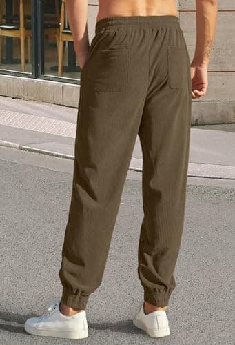 hawalili Mens Corduroy Joggers Pants Casual Cargo Pants Drawstring Elastic Waist Baggy Tapered Sweatpants with Pockets Brown Small - Image 2