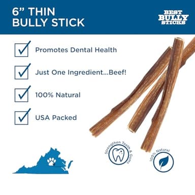 Best Bully Sticks 6 Inch Thin Bully Sticks - 24 Count (Pack of 1) - Natural, Easily Digestible, 100% Grass-Fed, Grain and Rawhide Free - Image 2