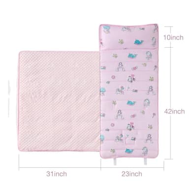 beeweed Toddler Nap Mat, Rollup Design Kid Sleeping Mat with Removable Pillow & Minky Blanket, Toddler Sleeping Bag for Daycare Preschool Travel Camping, Pink Unicorn - Image 6