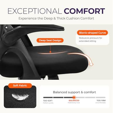 NEO CHAIR Office Desk Computer Gaming Ergonomic Chair with Lumbar Back Support Adjustable Height Swivel Wheels Flip-up Arms Mesh Chair for Home or Office (Black) - Image 4