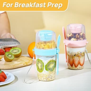 Vtopmart 4 Pack 27oz Yogurt Parfait Cups with Lids and Spoons, Overnight Oats Containers, Reusable Topping Compartment for Breakfast with Yogurt, Cereal or Oatmeal On-the-Go - Image 4