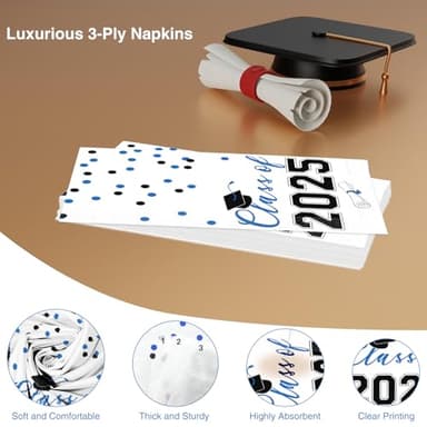 2025 Graduation Disposable Paper Napkins, Guest Dinner Hand Towels for College School Grad Class Congrats Celebration, Cocktail Party Decorations (200, Blue & Black) - Image 4