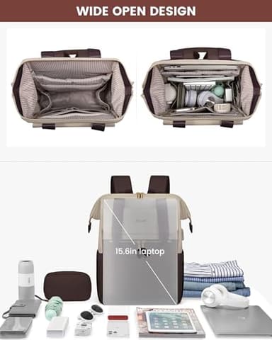 LOVEVOOK Laptop Backpack for Women, 15.6 Inch Work Laptop Bag with USB Port, Fashion Teacher Nurse Backpack Purse, Waterproof Travel Computer Backpack with Organizer Bag, 2PCS, Apricot-Coffee - Image 8