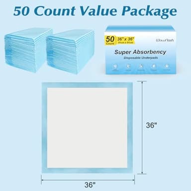 50 Count 36" x 36" Super Absorbency Disposable Underpads - Leakproof Quick Drying Pads for Baby, Puppy & Adults, Bed Pads, Incontinence & Dog Pee - Image 7