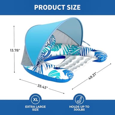 Pool Float for Adults with Canopy, XL Inflatable Chair Lounge Floaties with Adjustable Sun Shade Cover, Drink Holder, Ergonomic Headrest - Image 4