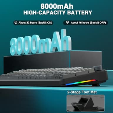 AULA F108 PRO - Wireless Mechanical Keyboard with Screen & Knob,Full Size Keyboard with 8000mAh Battery,Pre-lubed Switches,Side Printed PBT Keycaps,RGB Backlit Hot Swappable Custom Gaming Keyboards - Image 6