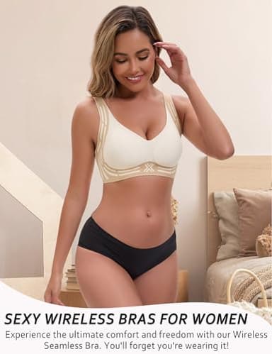 Bras for Women No Underwire Soft Supportive Comfortable Seamless Wireless Push Up Deep V Full Coverage Back Smoothing Everyday Stretch Lightly Tshirts Bras - Image 3