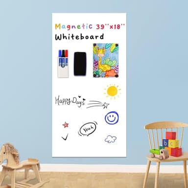 YOUNGJQ Magnetic Whiteboard Contact Paper 39" x 18" Adhesive Magnetic Dry Erase White Board Sticker for Wall, Peel and Stick Wallpaper, Easy to Write and Clean for Playroom Office - Image 1