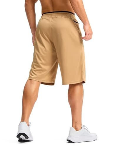 G Gradual Men's Long Basketball Shorts with Zipper Pocket 11'' Quick Dry Gym Shorts Lightweight Mesh Athletic Shorts for Men(Khaki,L) - Image 2