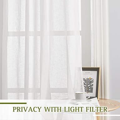 NICETOWN White Sheer Linen Curtains Flax Texture for Bedroom, Vintage Grommet Top Semitransparent Privacy Window Treatment Light Filtering for Living Room / Flat, W52 x L72, Set of 2 - Image 4