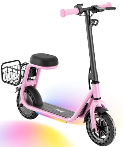 Hiboy Q2 Lite Kids Electric Scooter with Seat Ages 4-10 - 3-Speed Adjustable, UL Certified, Up to 9.3 MPH with 100W Motor, 5-Mile Range, LED Neon/Brake Lights, LCD Display - Pink - Image 1