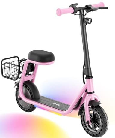 Hiboy Q2 Lite Kids Electric Scooter with Seat Ages 4-10 - 3-Speed Adjustable, UL Certified, Up to 9.3 MPH with 100W Motor, 5-Mile Range, LED Neon/Brake Lights, LCD Display - Pink - Image 1